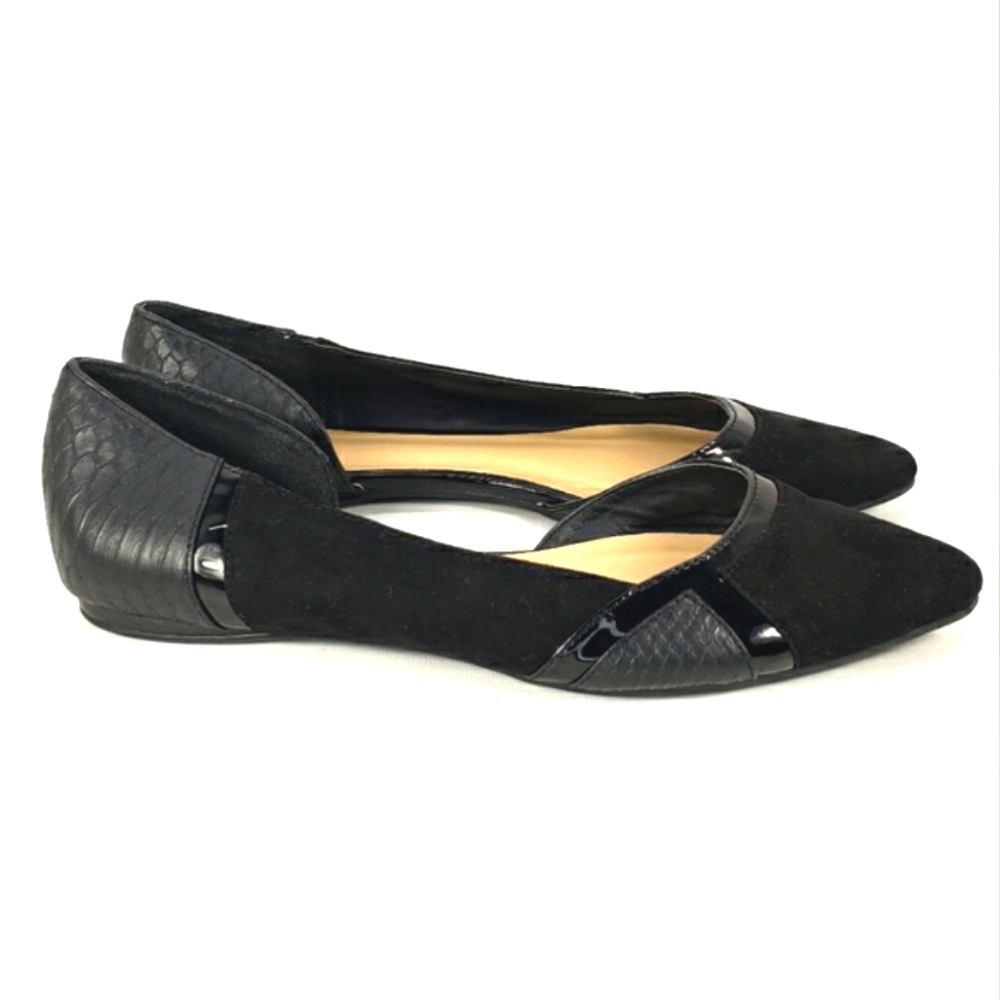 Apt. 9 Swiss Black Faux-suede/Leather, Slip On Pointy Toe Flats. Women's 7.5M